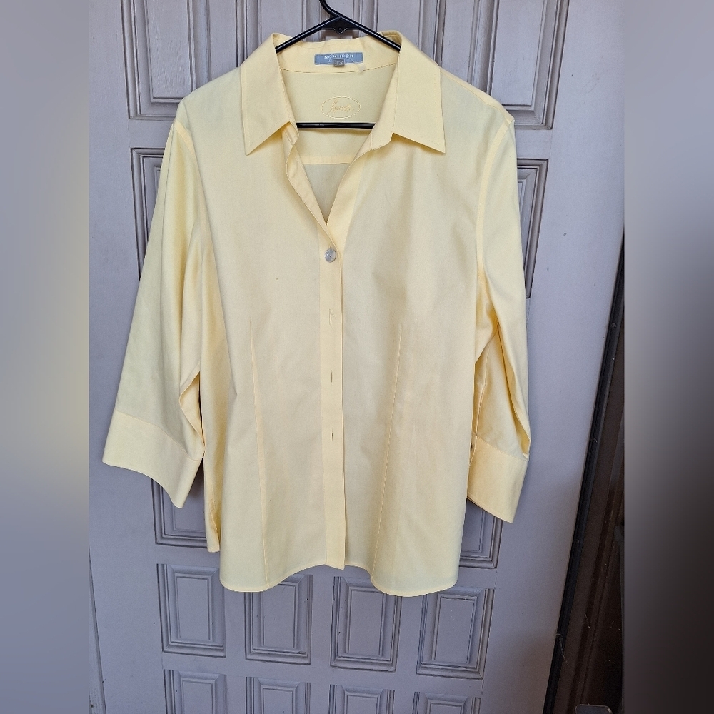Foxcroft Buttondown Blouse Plus Sz18 Jonquil 3/4Sleeves Collar/Cuffs Quality